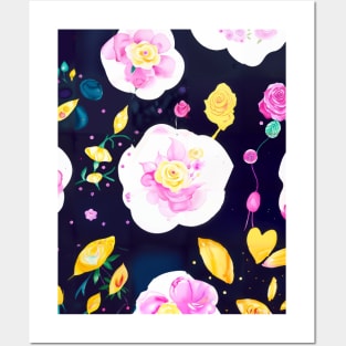 Pink and Yellow Flower Watercolor abstract art Posters and Art